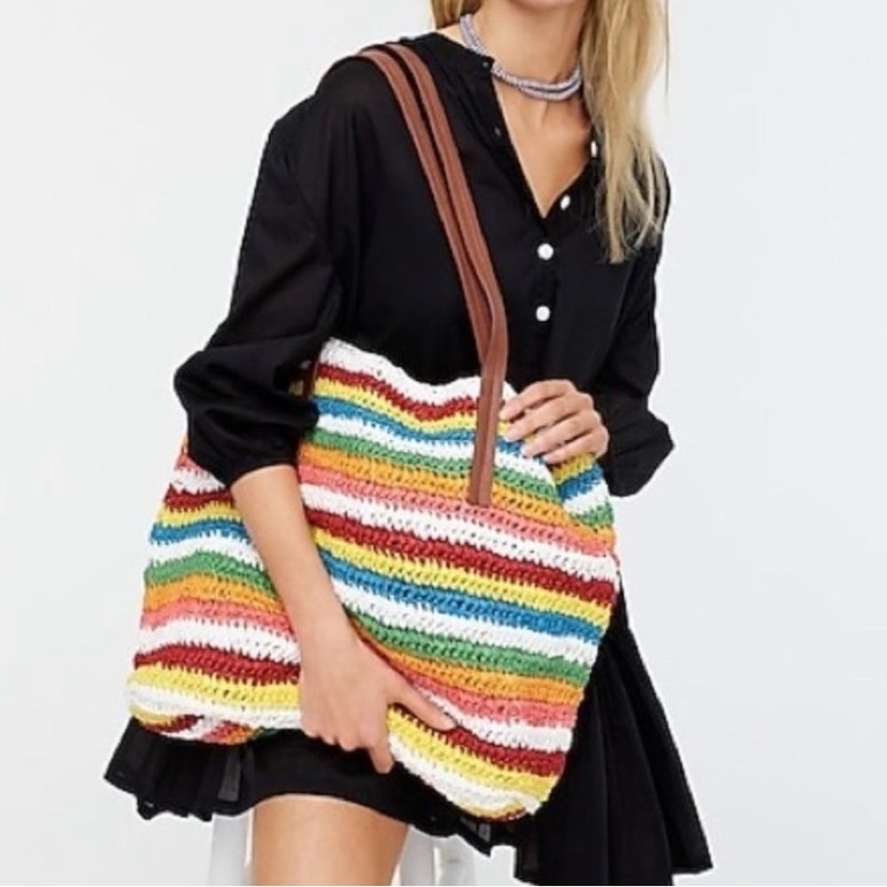 J. Crew Woven Market Tote in Rainbow Stripe